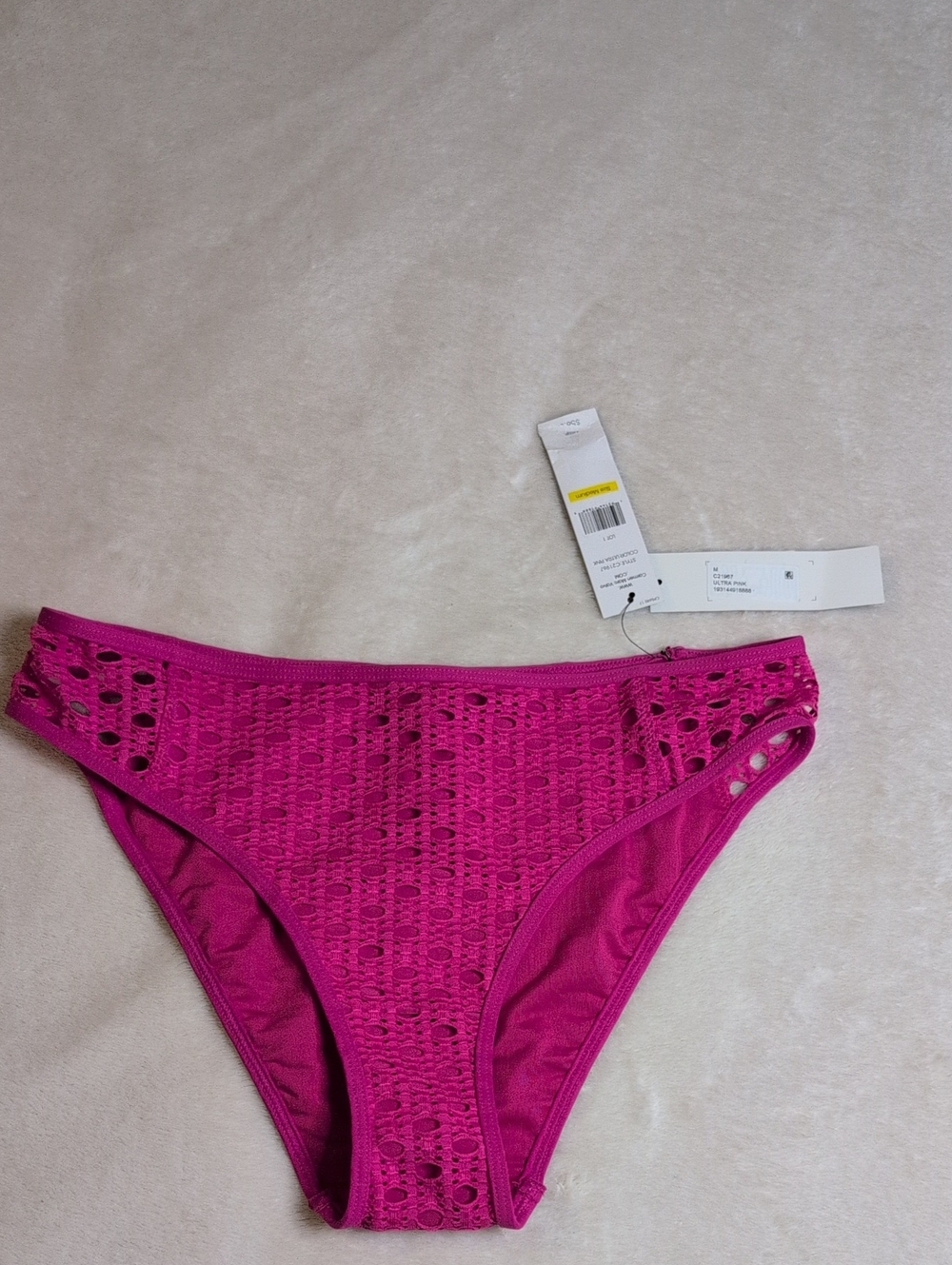Carmen Marc Valvo Women's Crochet Bikini Bottom - Bright Pink